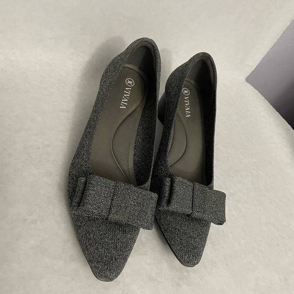 Vivaia gray pointed toe, bow, chunky heel - Picture 6 of 7